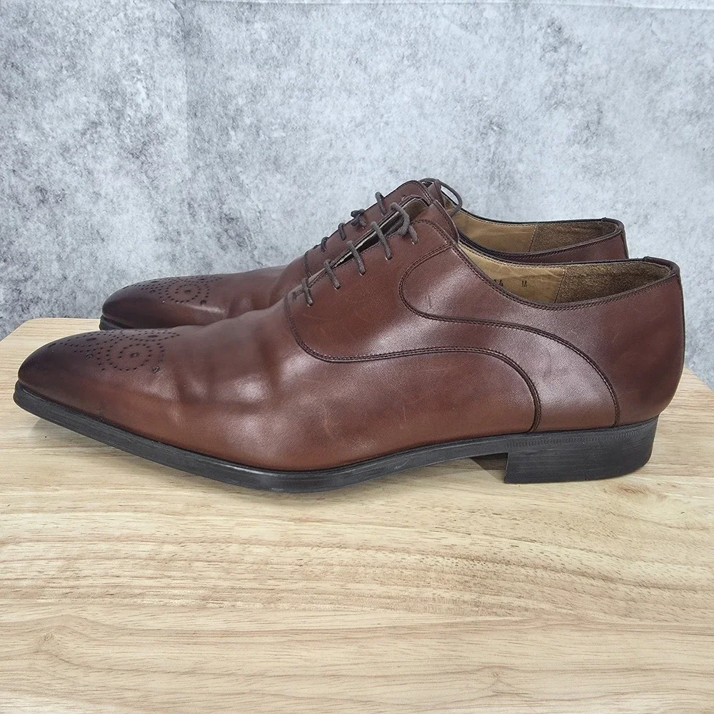 Magnanni Oxford Shoes Mens‎ 14 Brown Leather Brogue Lace Up Derby Dress Shoes
